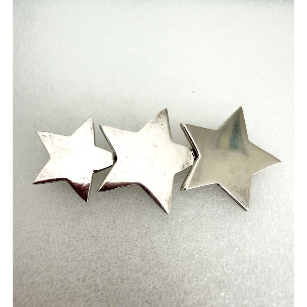 Vintage 1980s Mexican Sterling Silver 925 Graduated Triple Star Brooch Pin TM-12